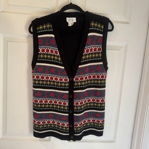 Cricket Lane VTG Knit Vest Cardigan Sweater Size M Made In USA Holiday Grandma